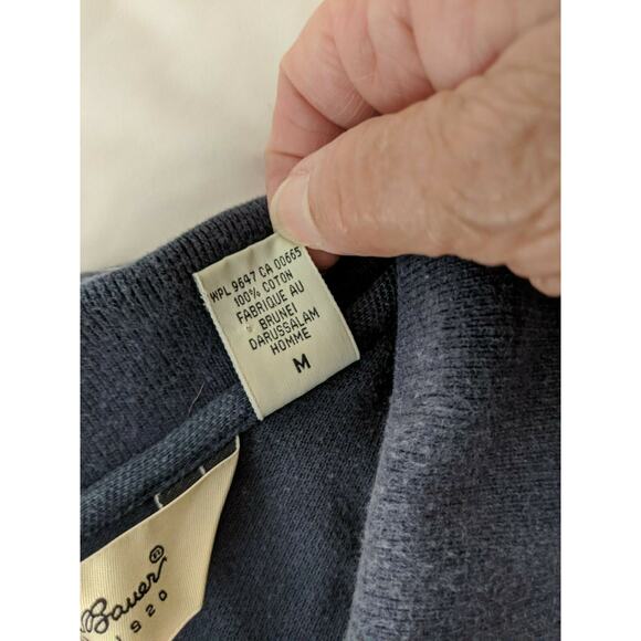 Mens Eddie Bauer Golf tshirt Size Med Navy with Stripe Collar - Picture 4 of 7